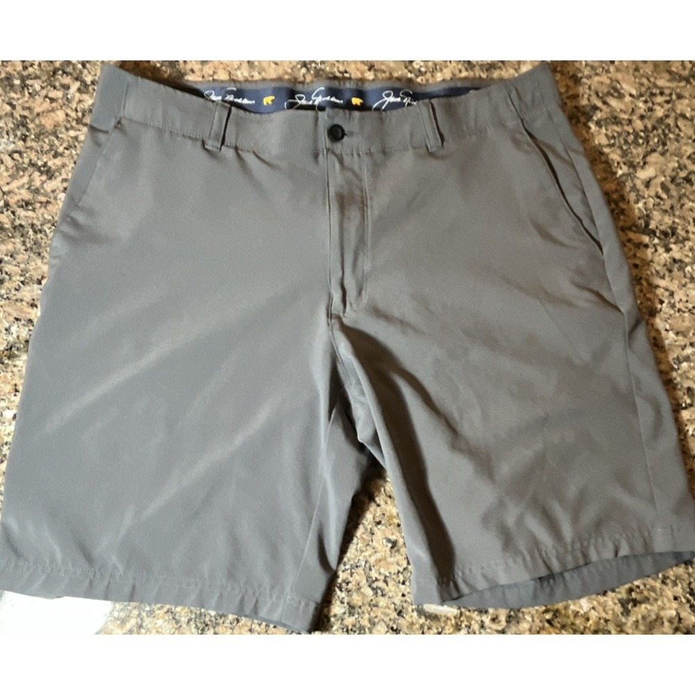 Jack Nicklaus Mens Gray Solid Flat Front Chino Shorts Slash Pockets‎ Size 36